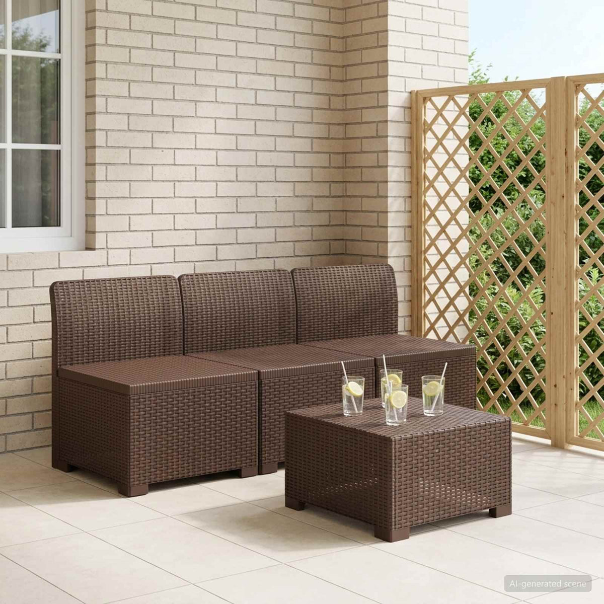 vidaXL 3-Seater Garden Sofa Rattan Look 3-Seater PP Brown 1