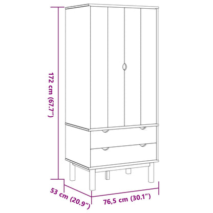 vidaXL Wardrobe OTTA Black 76.5 x 53 x 172 cm Solid Pine Wood 6