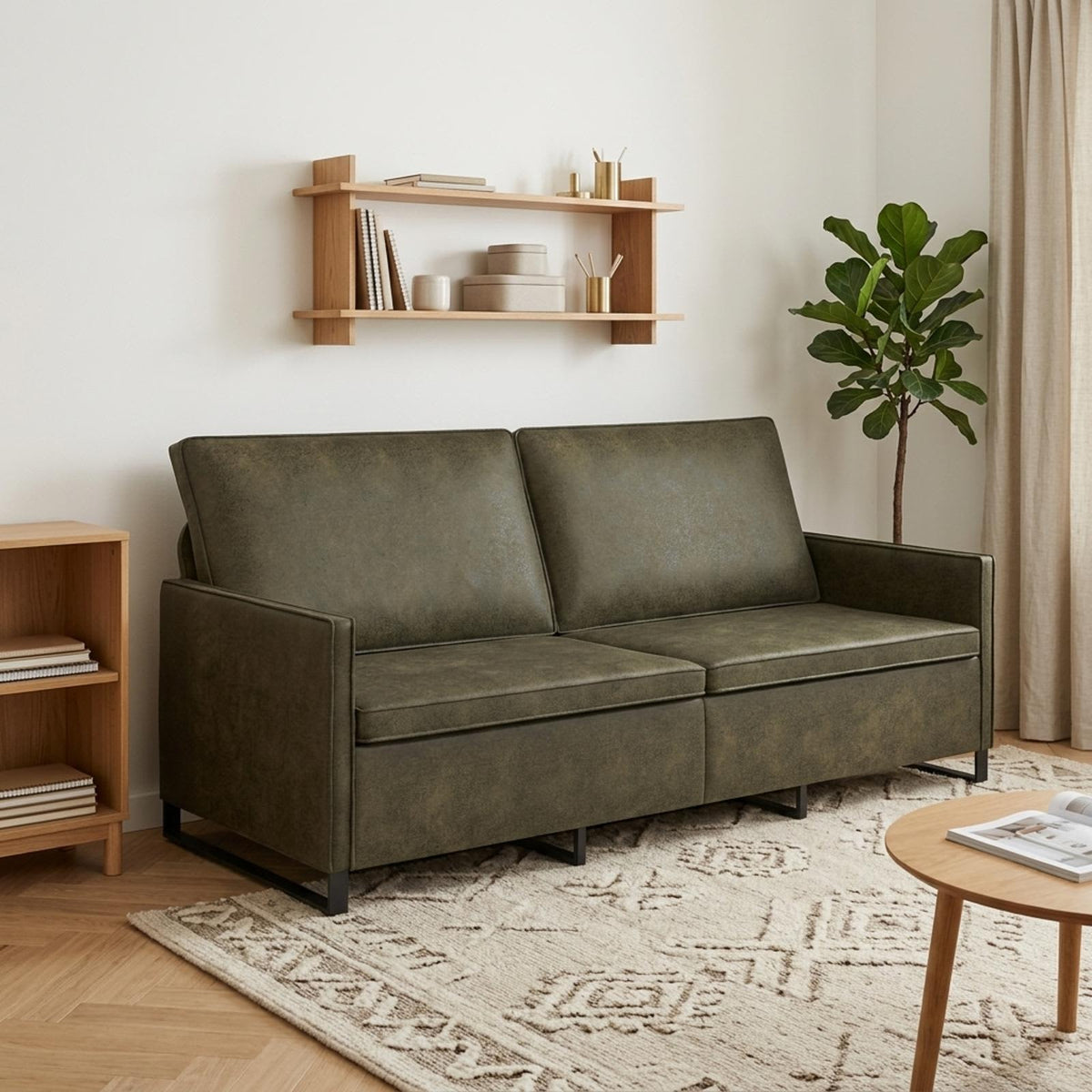vidaXL 3 Seater Sofa Army Green 190 x 81 x 82 cm Faux Suede Fabric 1