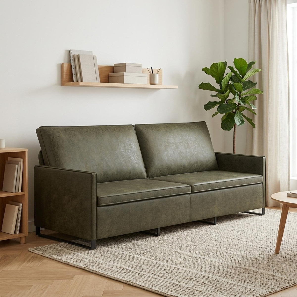 vidaXL 3 Seater Sofa Army Green 220 x 81 x 82 cm Faux Suede Fabric 1