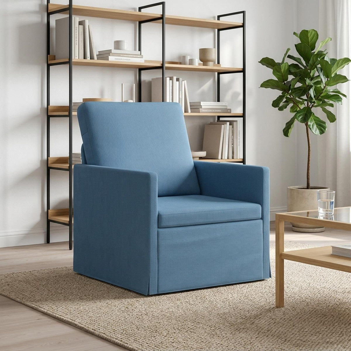 Armchair 70 x 81 x 82 cm Corduroy Fabric 60 cm Blue