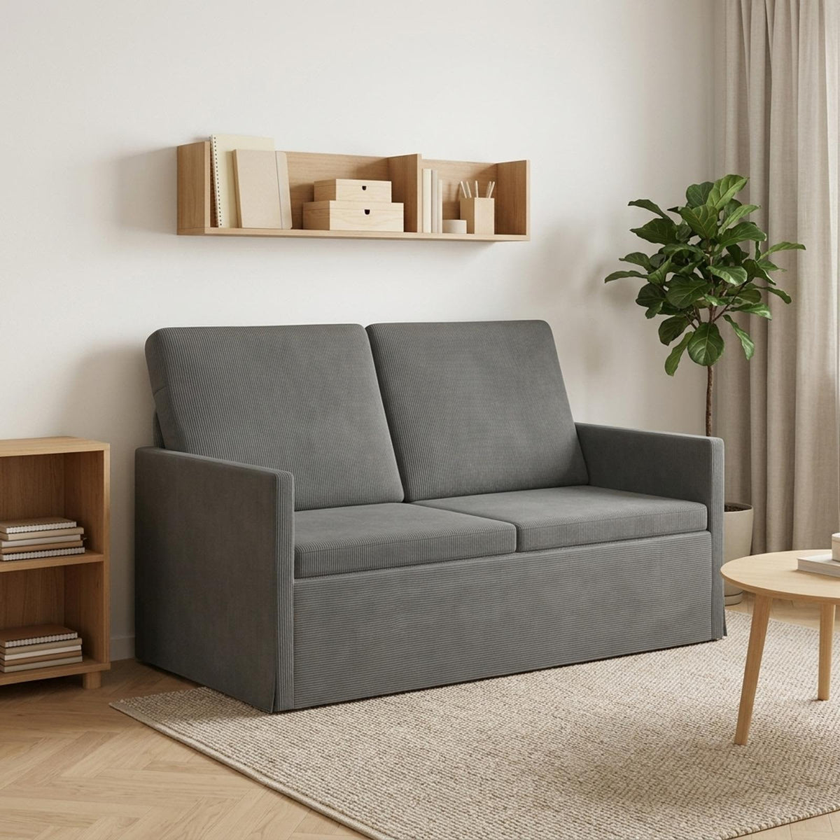 2 Seater Sofa 130 x 81 x 82 cm Corduroy Fabric 120 cm Dark grey