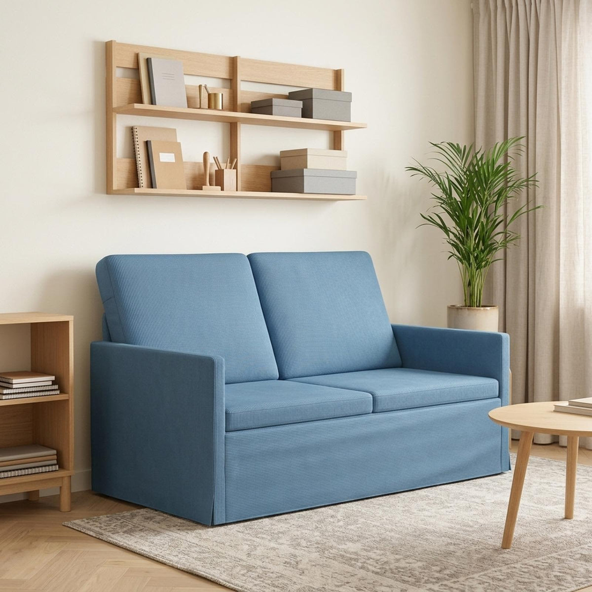 2 Seater Sofa 130 x 81 x 82 cm Corduroy Fabric 120 cm Blue