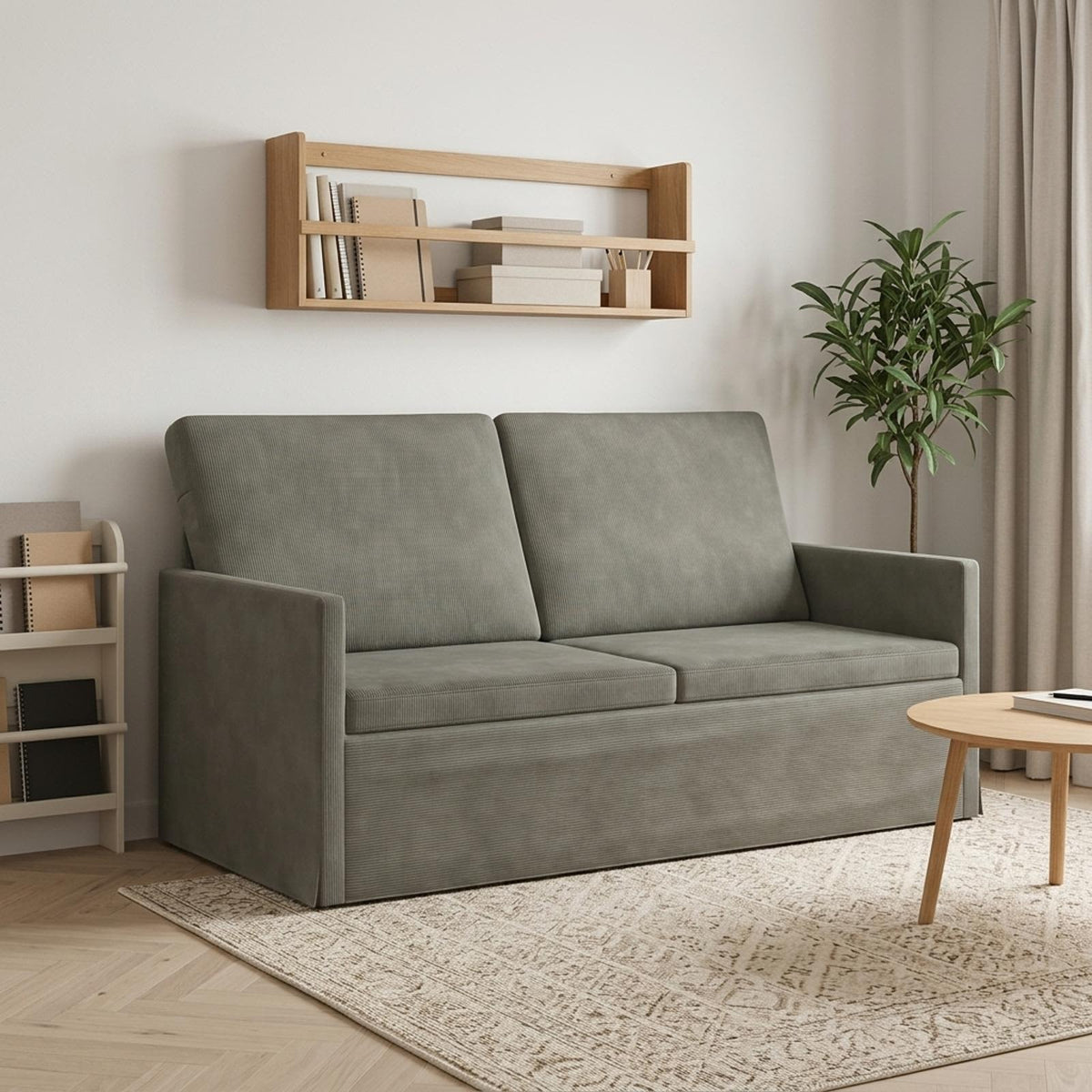 2 Seater Sofa 150 x 81 x 82 cm Corduroy Fabric 140 cm Light grey