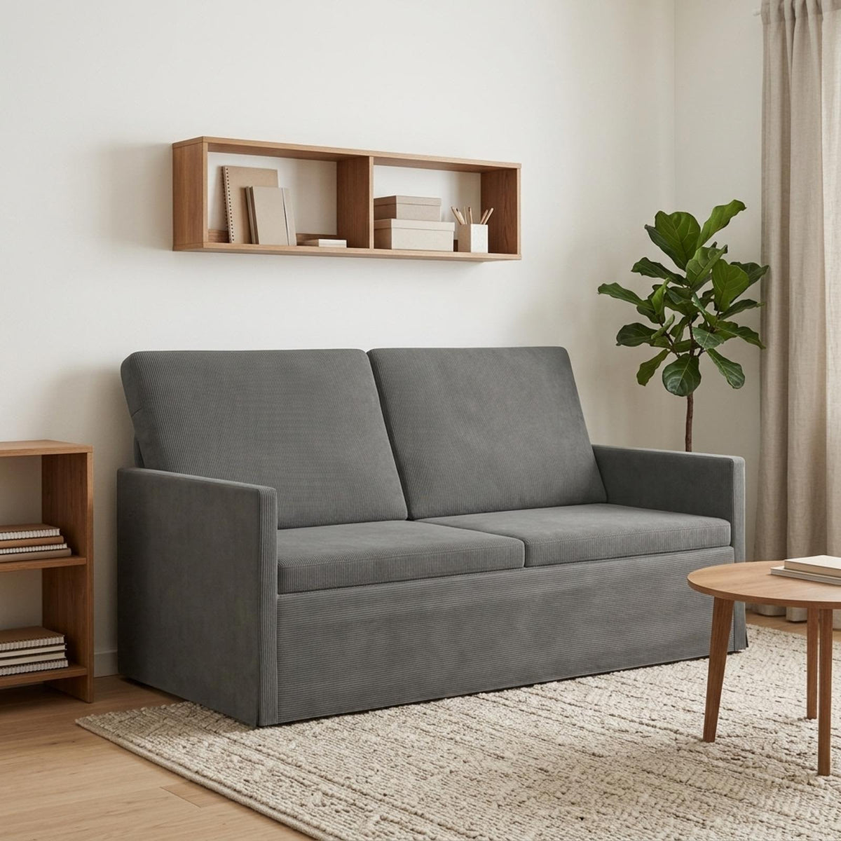 2 Seater Sofa 150 x 81 x 82 cm Corduroy Fabric 140 cm Dark grey