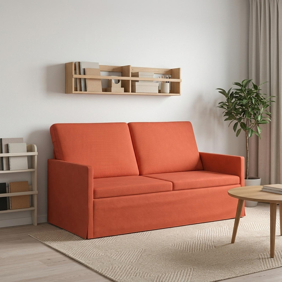 2 Seater Sofa 150 x 81 x 82 cm Corduroy Fabric 140 cm Red orange