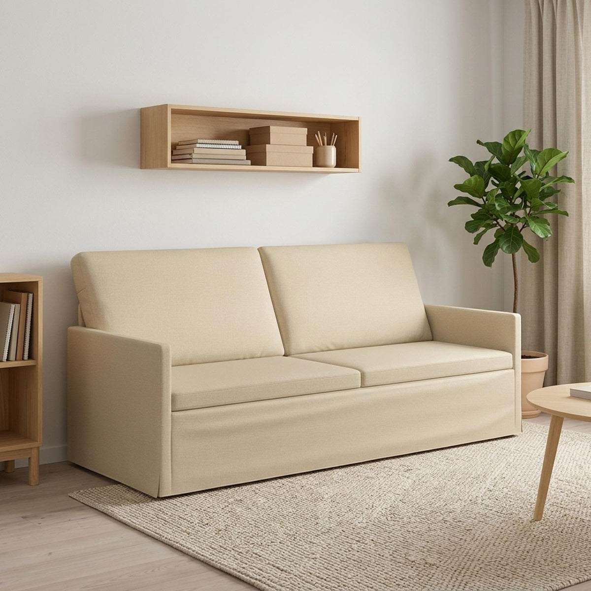 3 Seater Sofa 190 x 81 x 82 cm Fabric 180 cm Cream