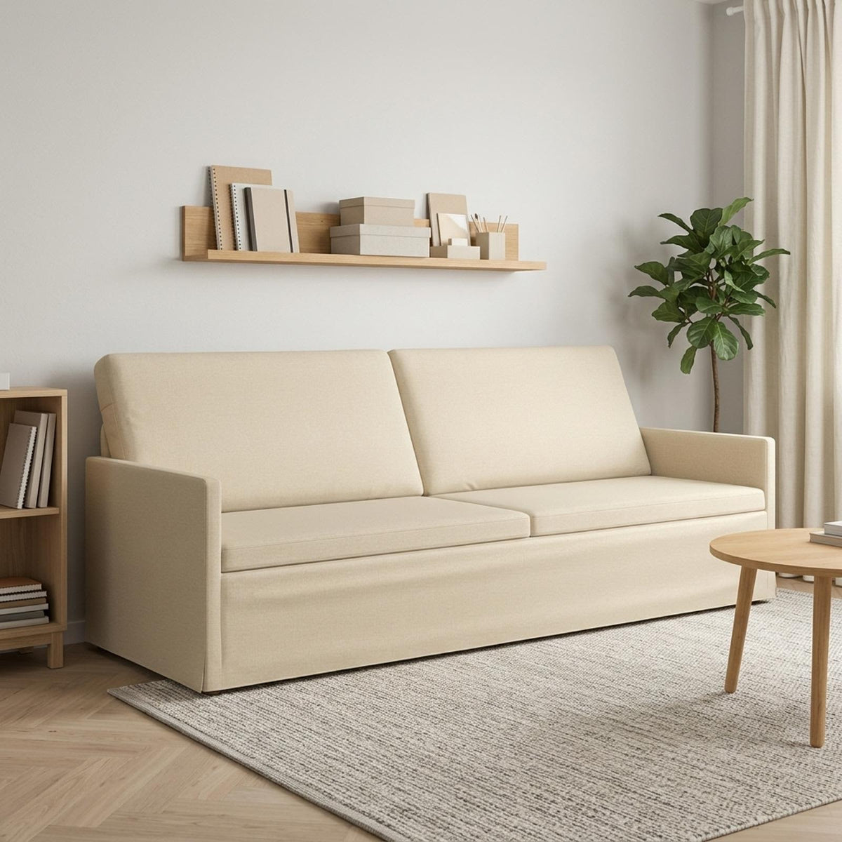 vidaXL 3 Seater Sofa Cream 220 x 81 x 82 cm Fabric 1
