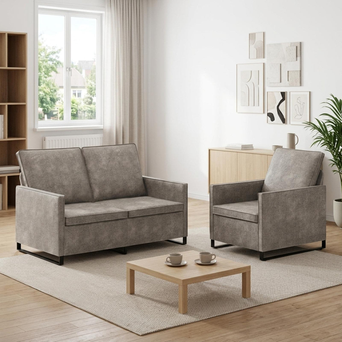 vidaXL Sofa Set 2 pcs Light Grey Faux Suede Fabric 1