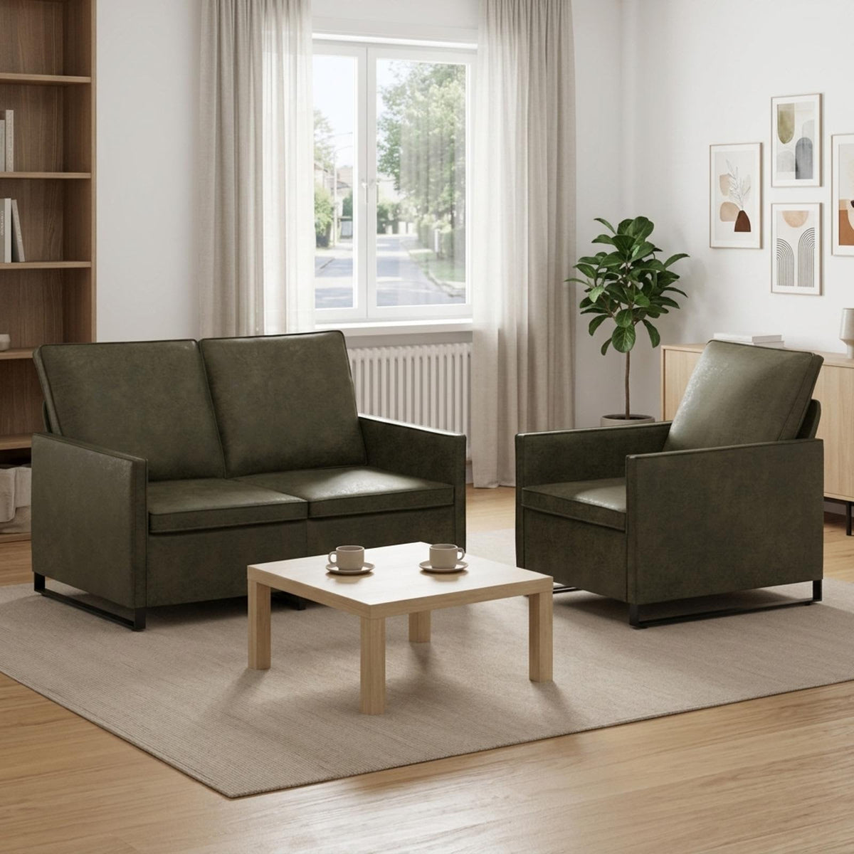 vidaXL Sofa Set 2 pcs Army Green Faux Suede Fabric 1