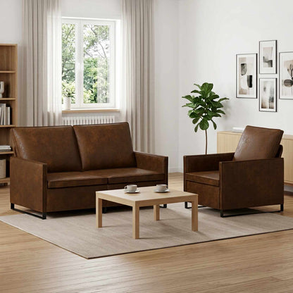 vidaXL Sofa Set 2 pcs Brown Faux Suede Fabric 1