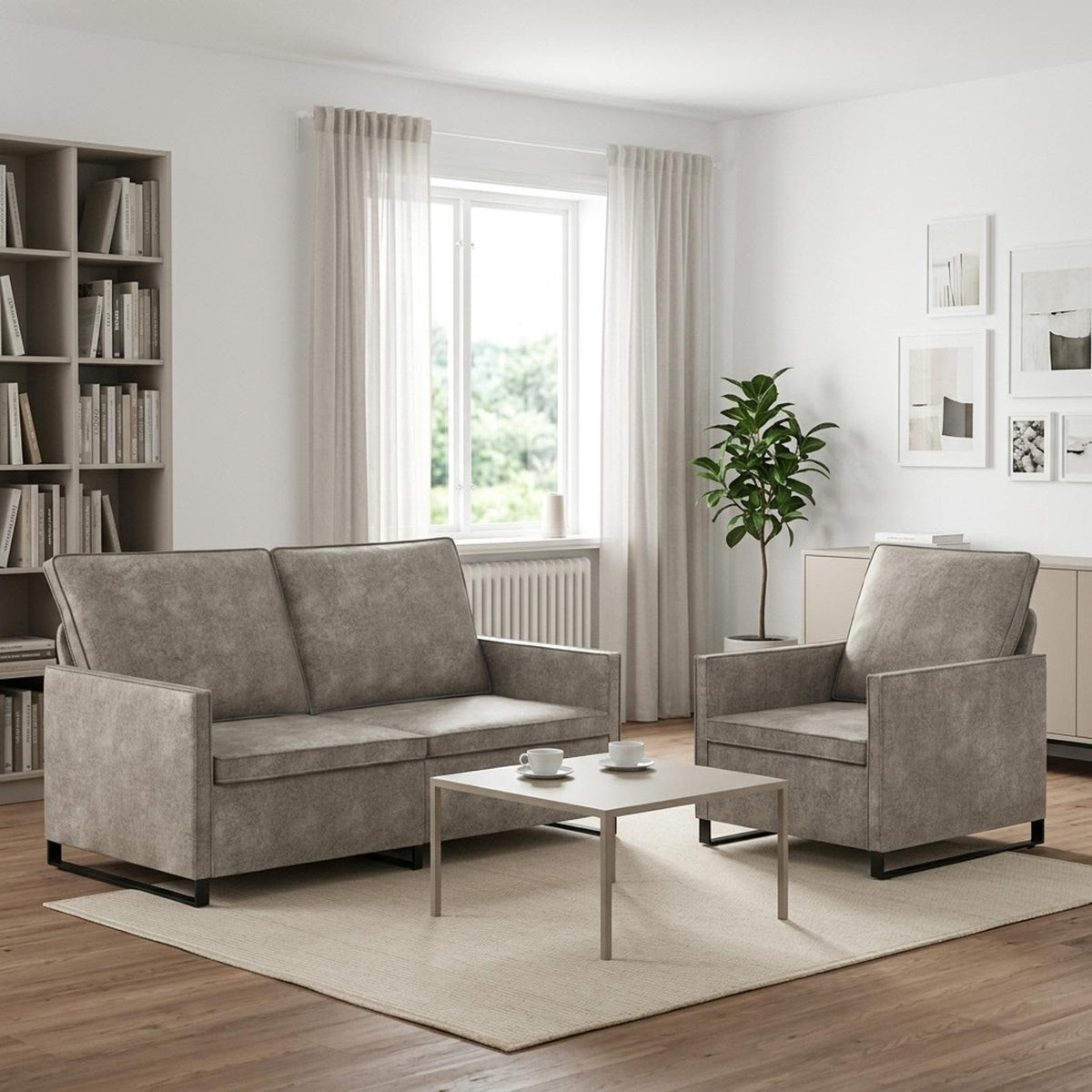 vidaXL Sofa Set 2 pcs Light Grey Faux Suede Fabric 1