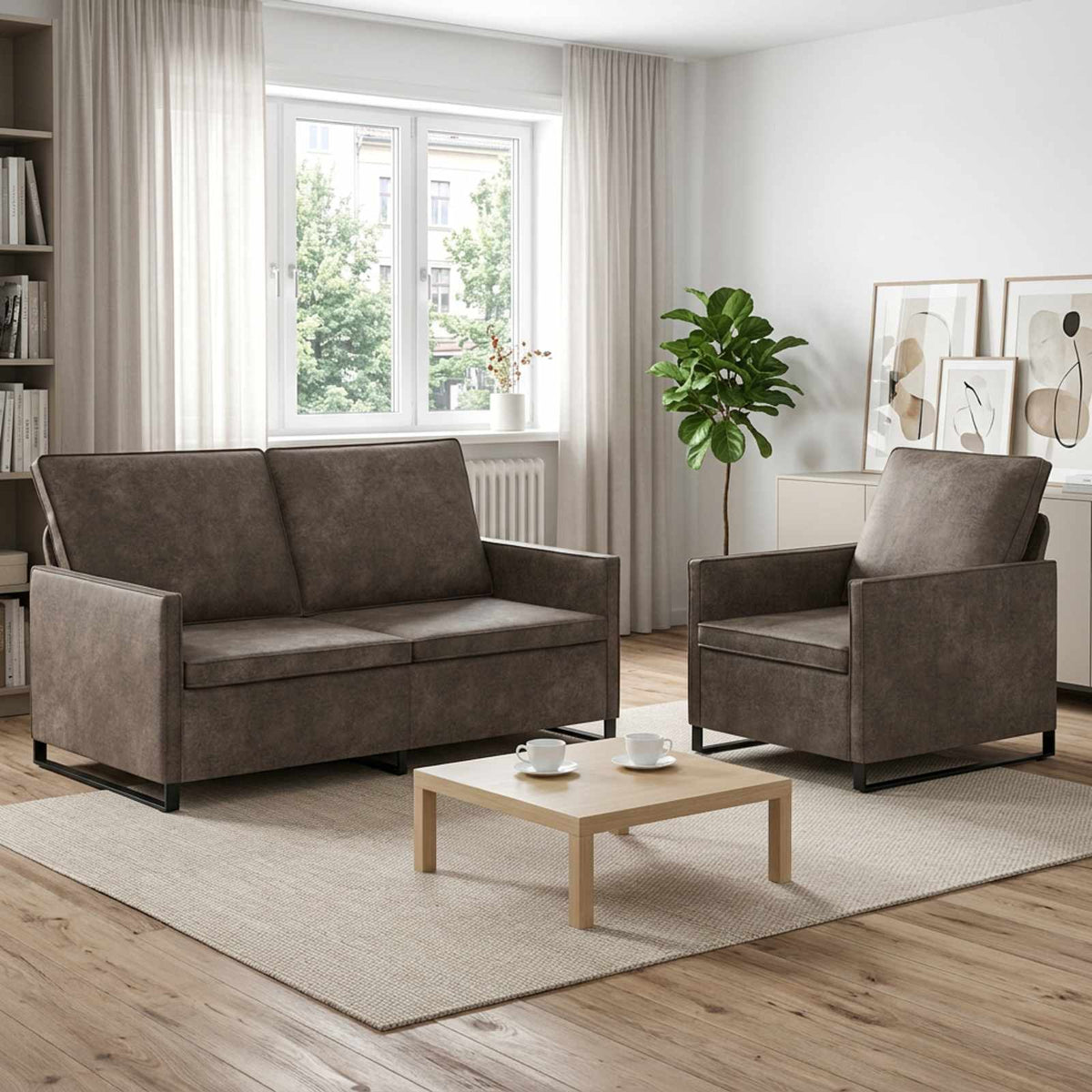 vidaXL Sofa Set 2 pcs Dark Grey Faux Suede Fabric 1