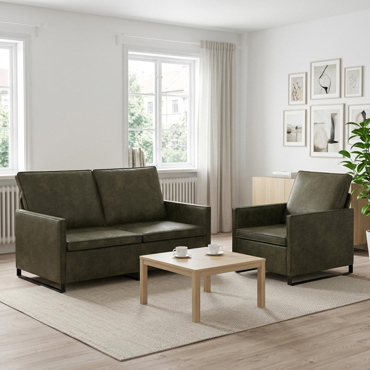 vidaXL Sofa Set 2 pcs Army Green Faux Suede Fabric 1