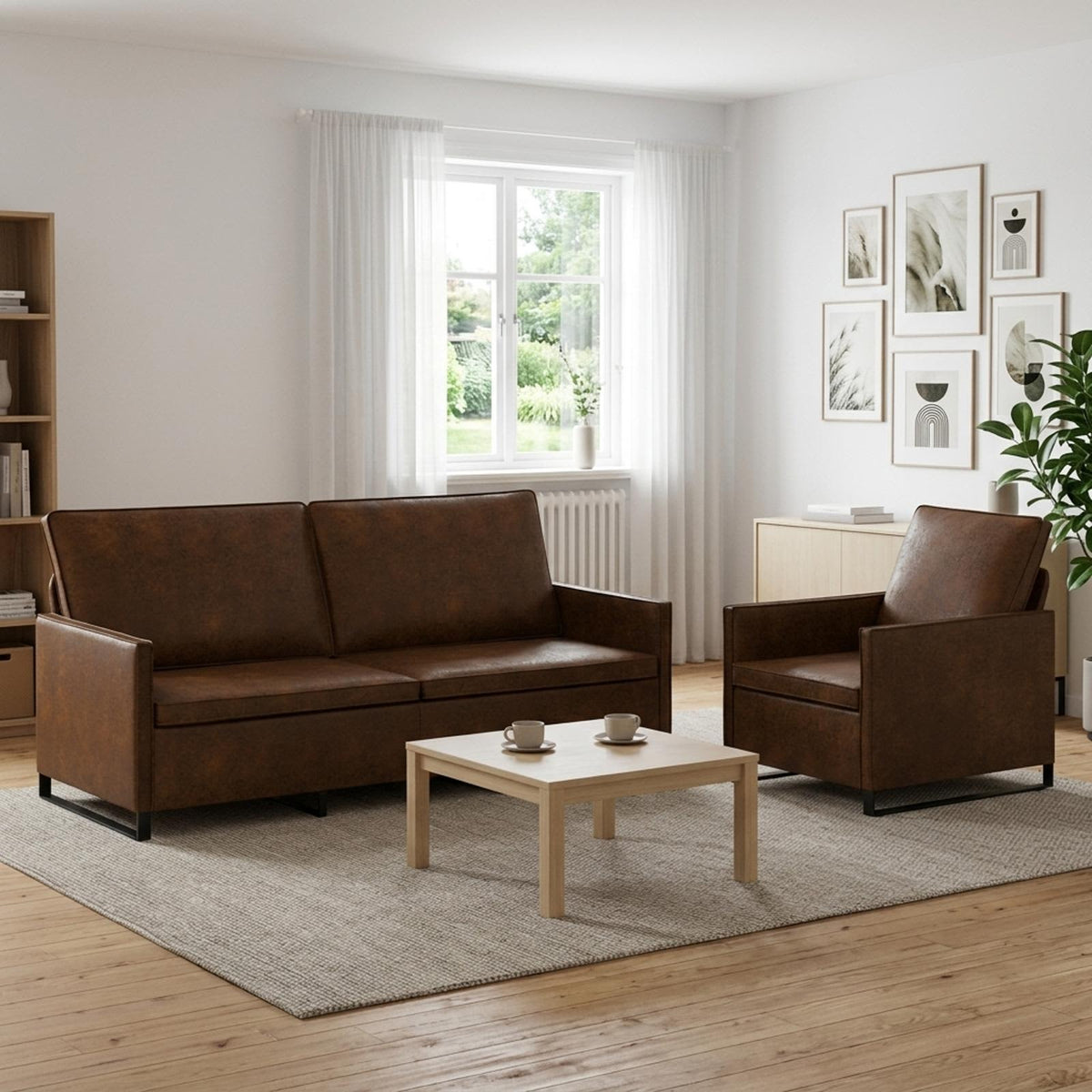 vidaXL Sofa Set 2 pcs Brown Faux Suede Fabric 1