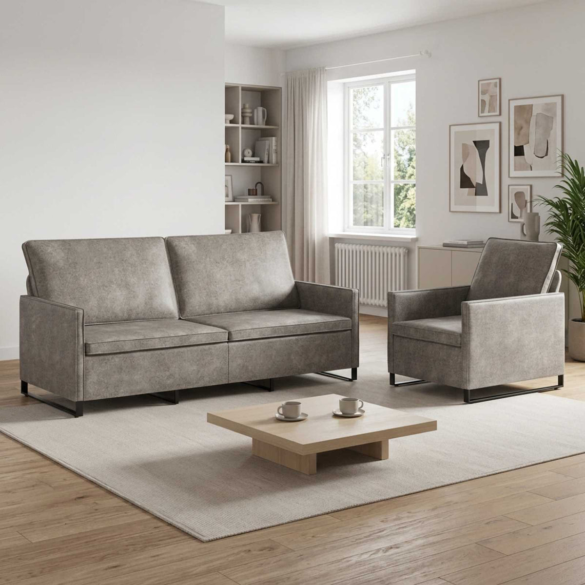 vidaXL Sofa Set 2 pcs Light Grey Faux Suede Fabric 1