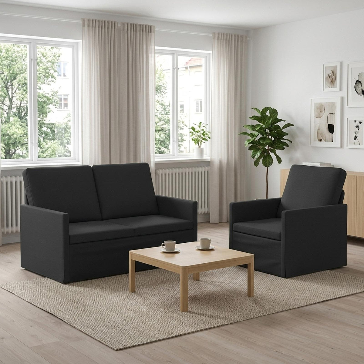 vidaXL Sofa Set 2 pcs Black Fabric 1