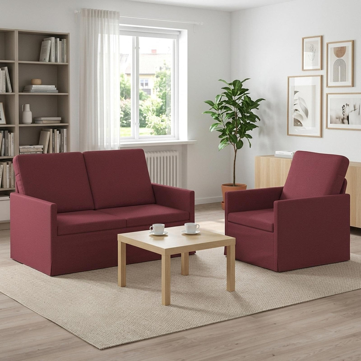 vidaXL Sofa Set 2 pcs Wine Red Fabric 1
