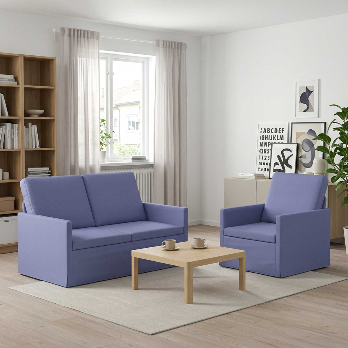 vidaXL Sofa Set 2 pcs Jeans Blue Fabric 1