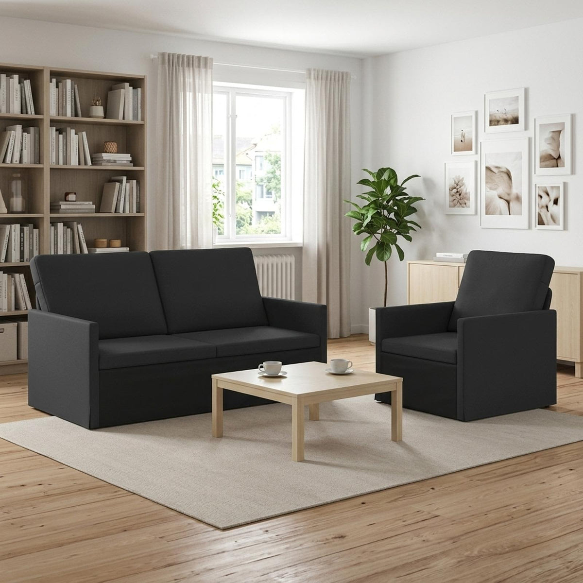 vidaXL Sofa Set 2 pcs Black Fabric 1