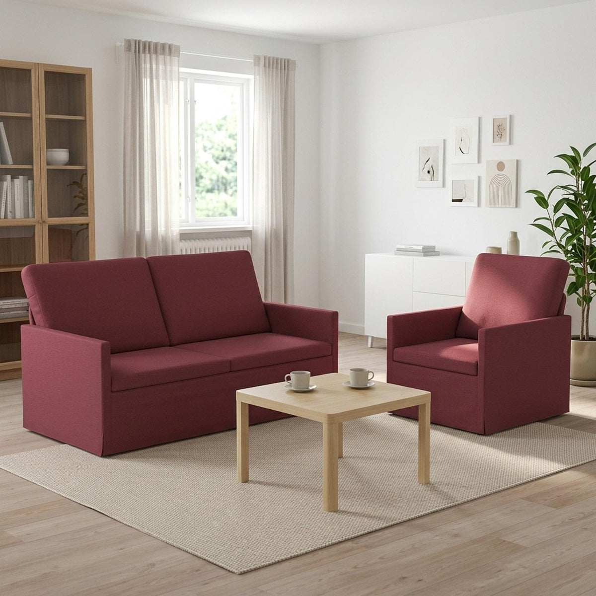 vidaXL Sofa Set 2 pcs Wine Red Fabric 1