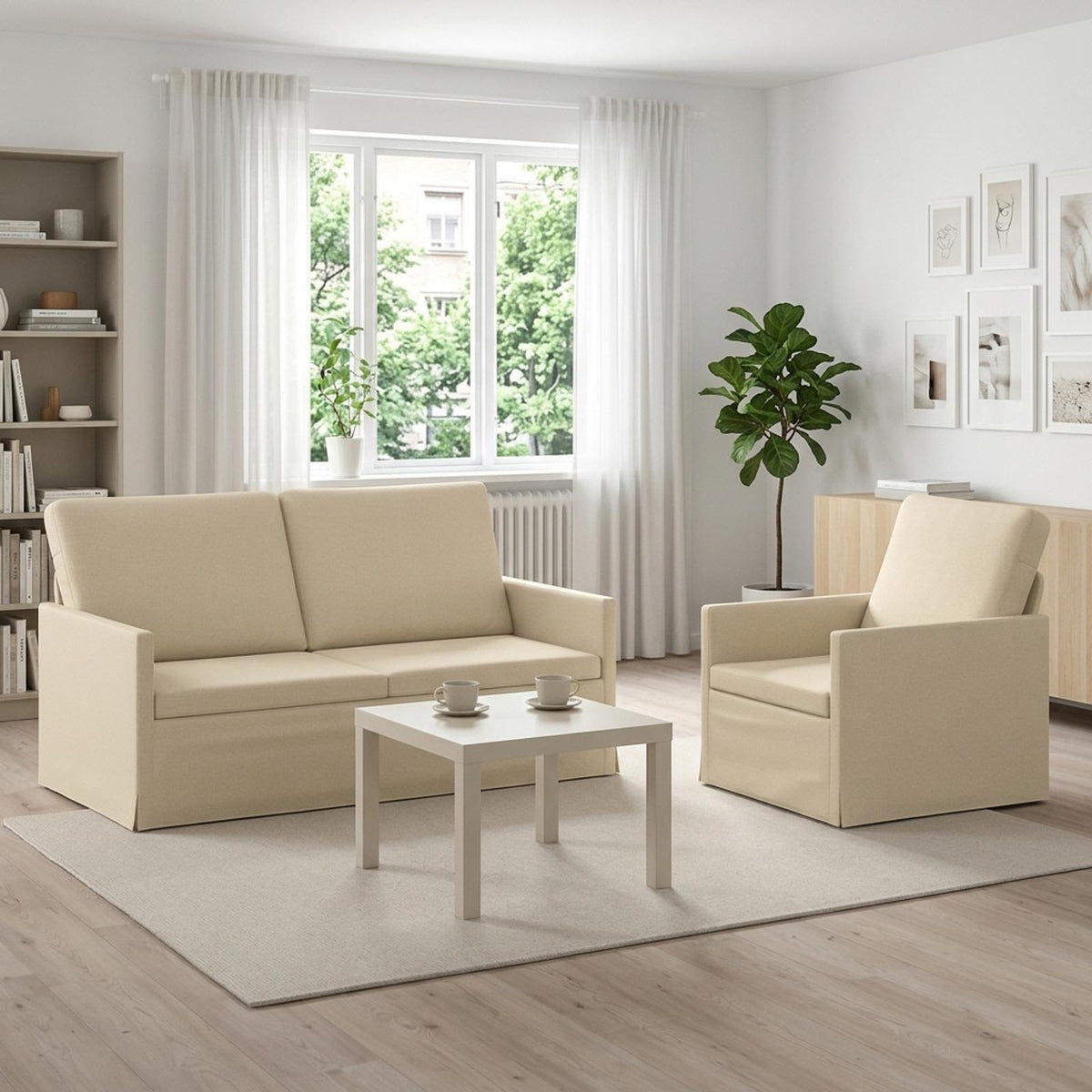 vidaXL Sofa Set 2 pcs Cream Fabric 1