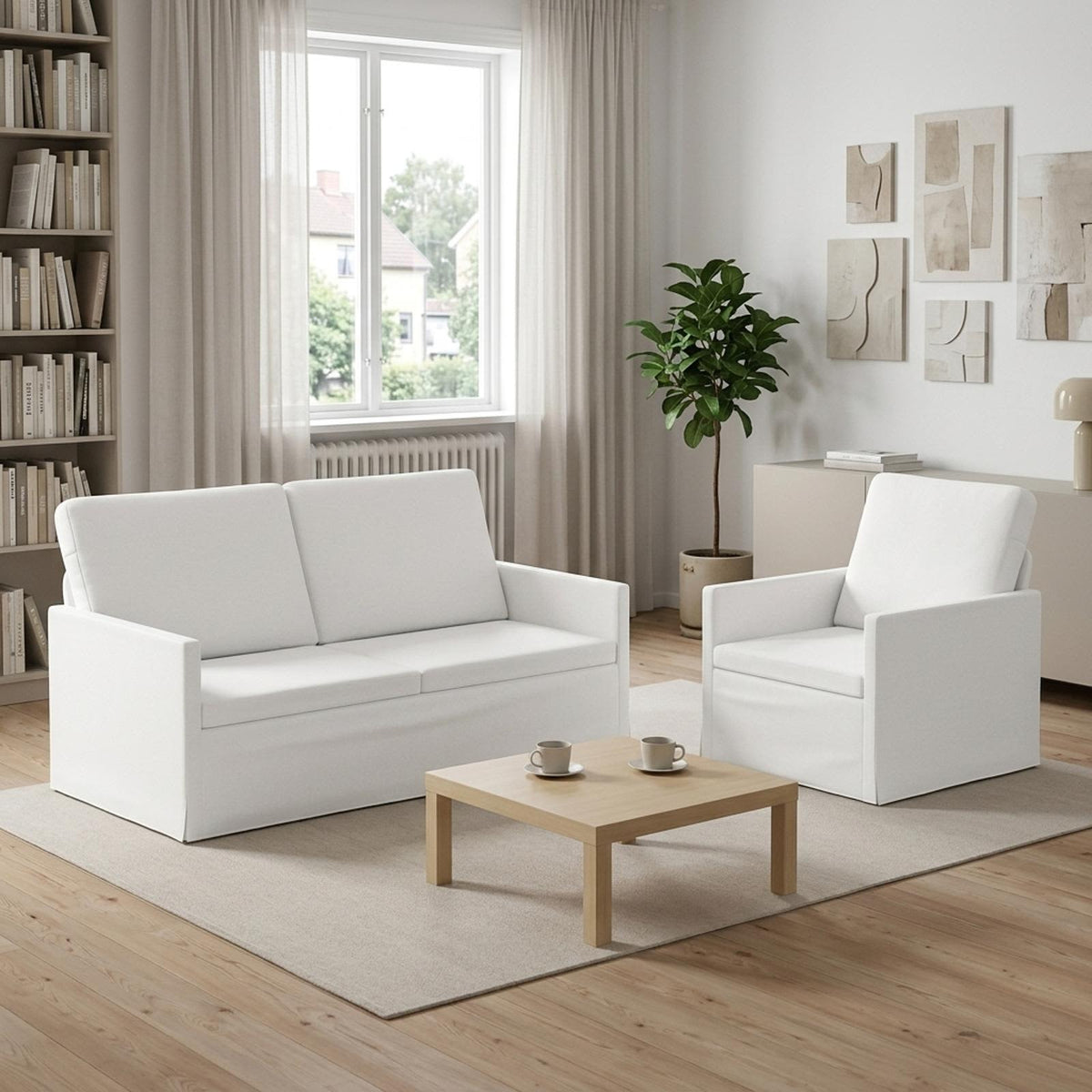 vidaXL Sofa Set 2 pcs White Fabric 1