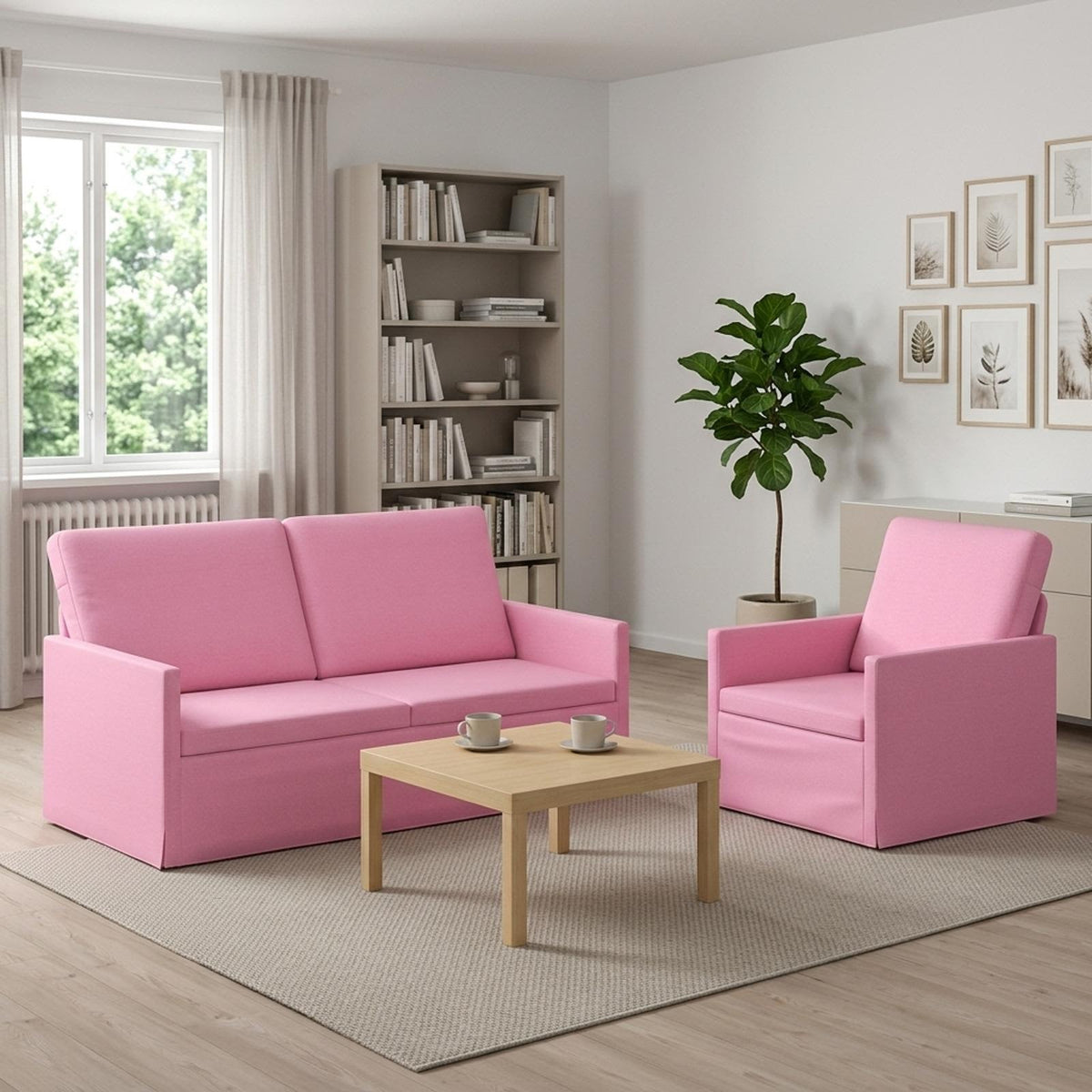 vidaXL Sofa Set 2 pcs Pink Fabric 1