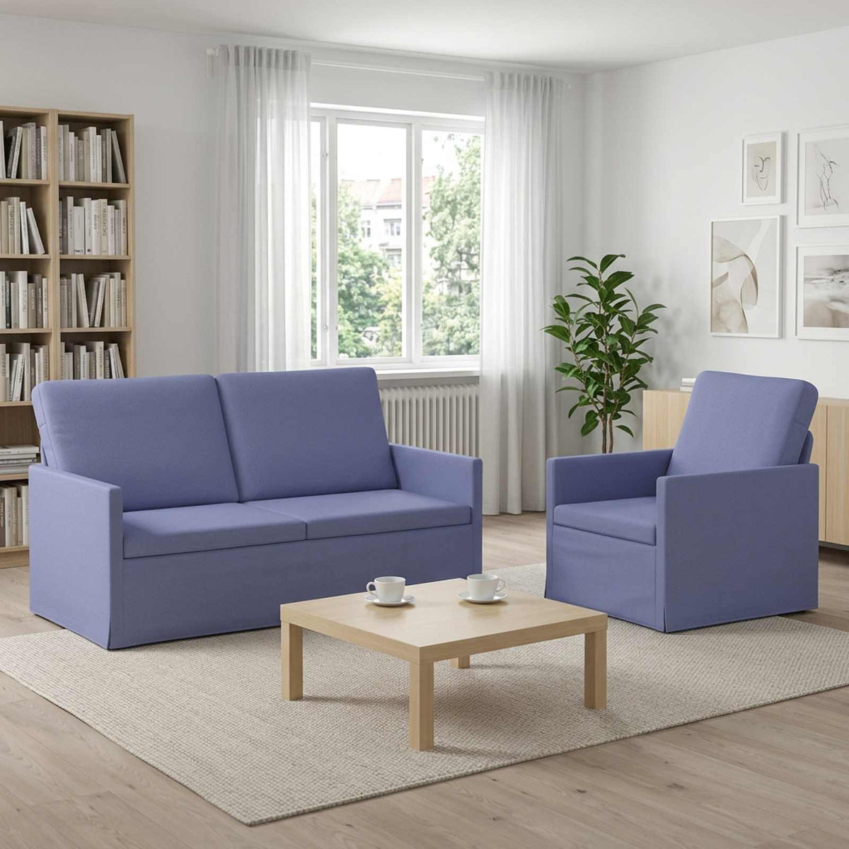 vidaXL Sofa Set 2 pcs Jeans Blue Fabric 1