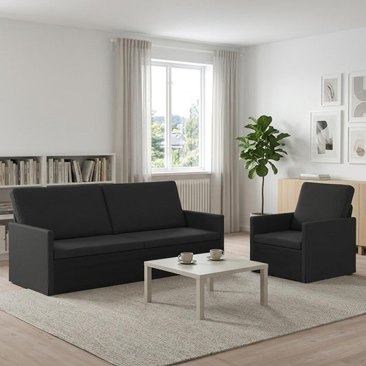 Sofa Set 2 pcs Fabric 1-Seater + 3-Seater (180 cm) Black