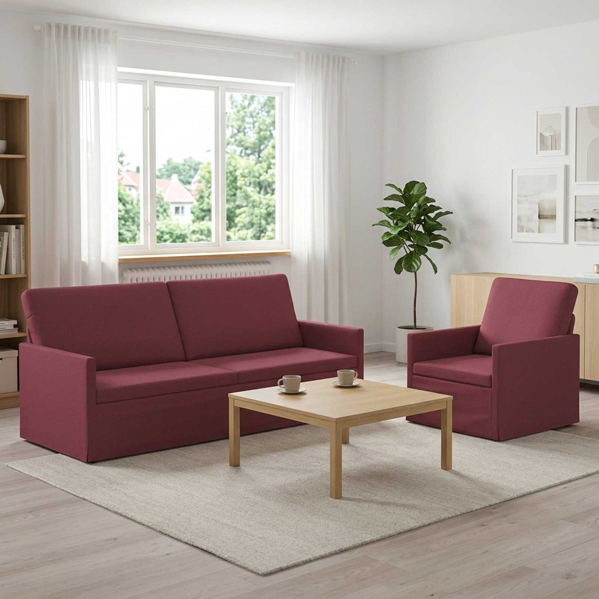 vidaXL Sofa Set 2 pcs Wine Red Fabric 1