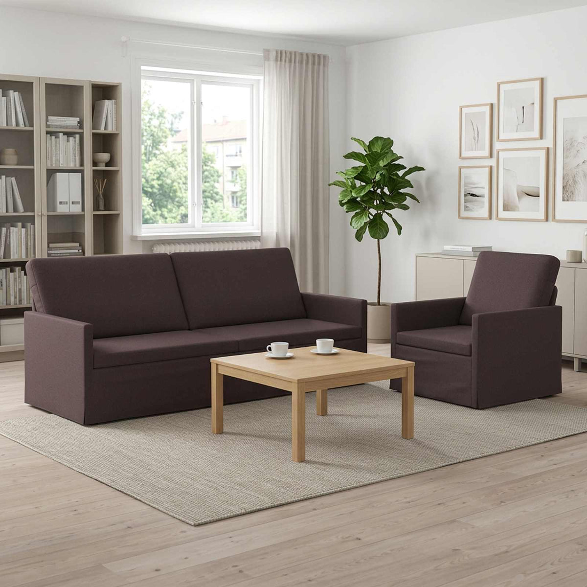 vidaXL Sofa Set 2 pcs Dark Brown Fabric 1