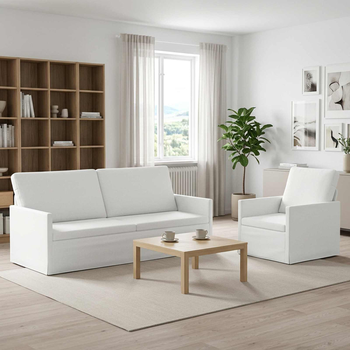 vidaXL Sofa Set 2 pcs White Fabric 1
