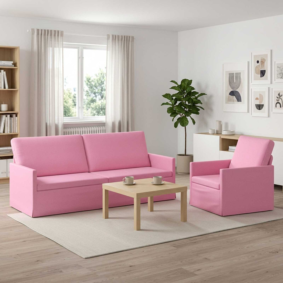 vidaXL Sofa Set 2 pcs Pink Fabric 1
