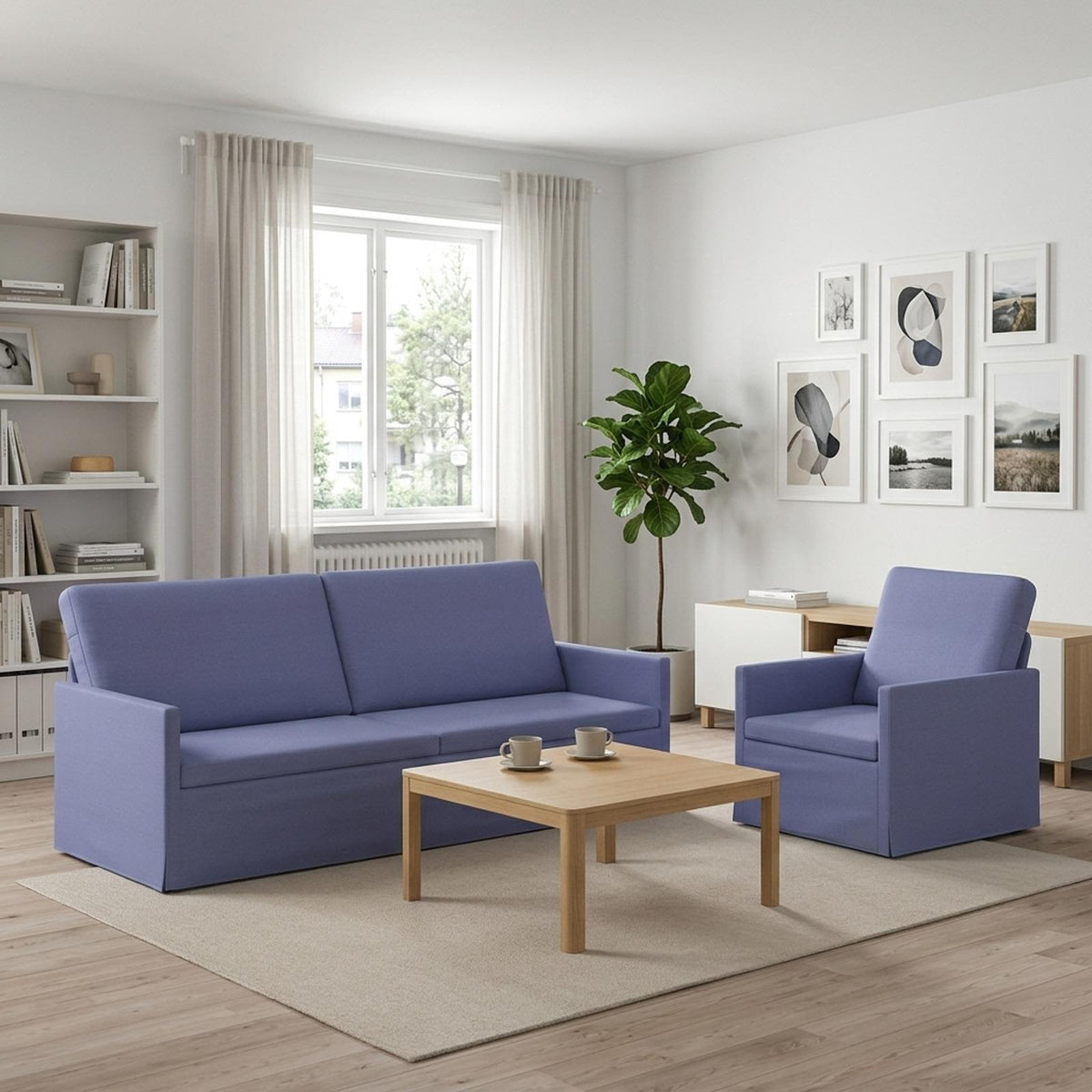 vidaXL Sofa Set 2 pcs Jeans Blue Fabric 1