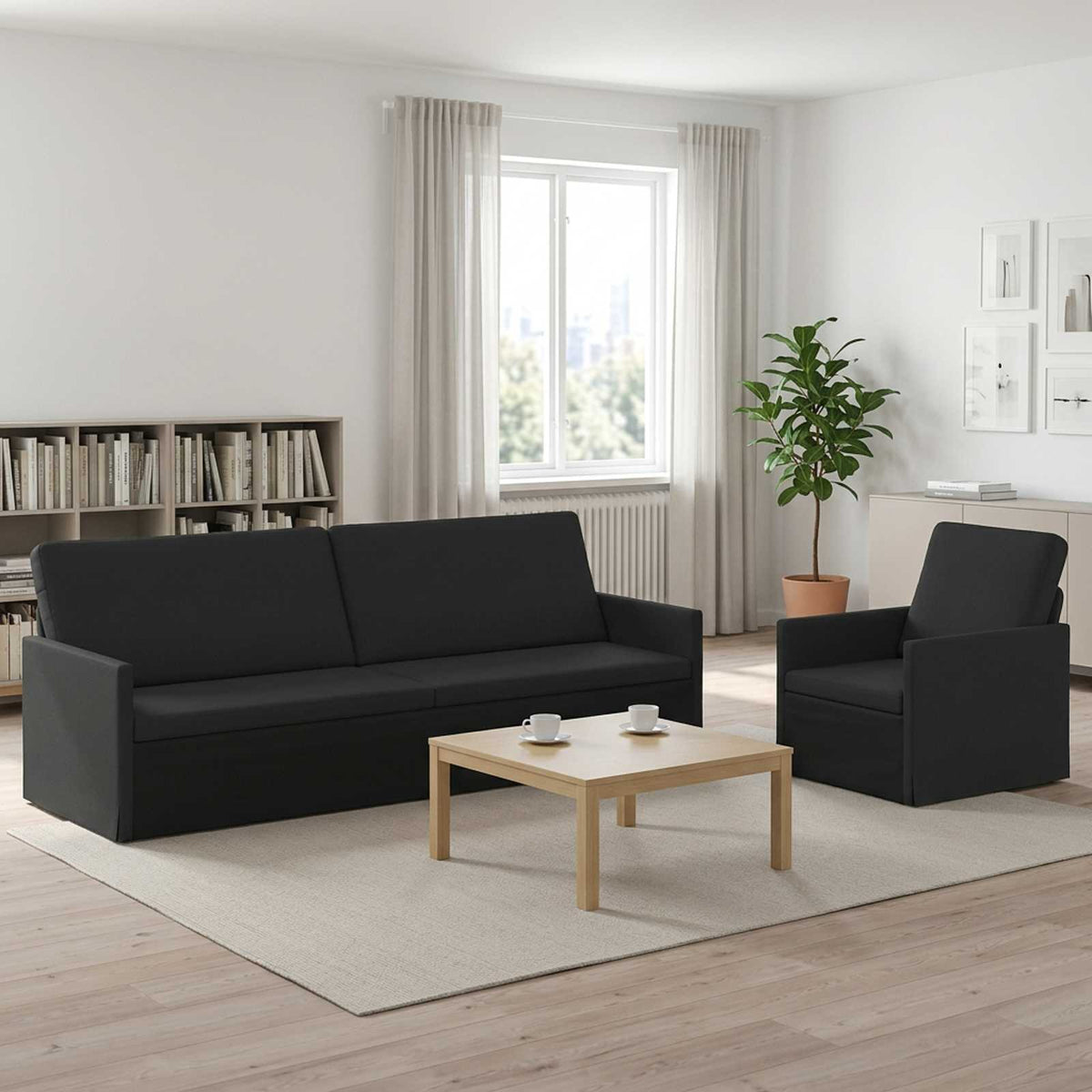 vidaXL Sofa Set 2 pcs Black Fabric 1