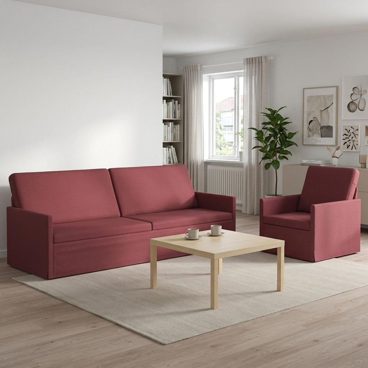 vidaXL Sofa Set 2 pcs Wine Red Fabric 1