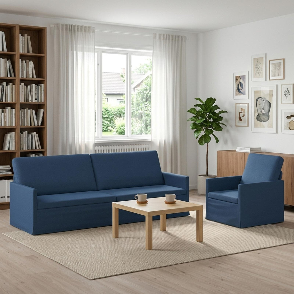 vidaXL Sofa Set 2 pcs Blue Fabric 1