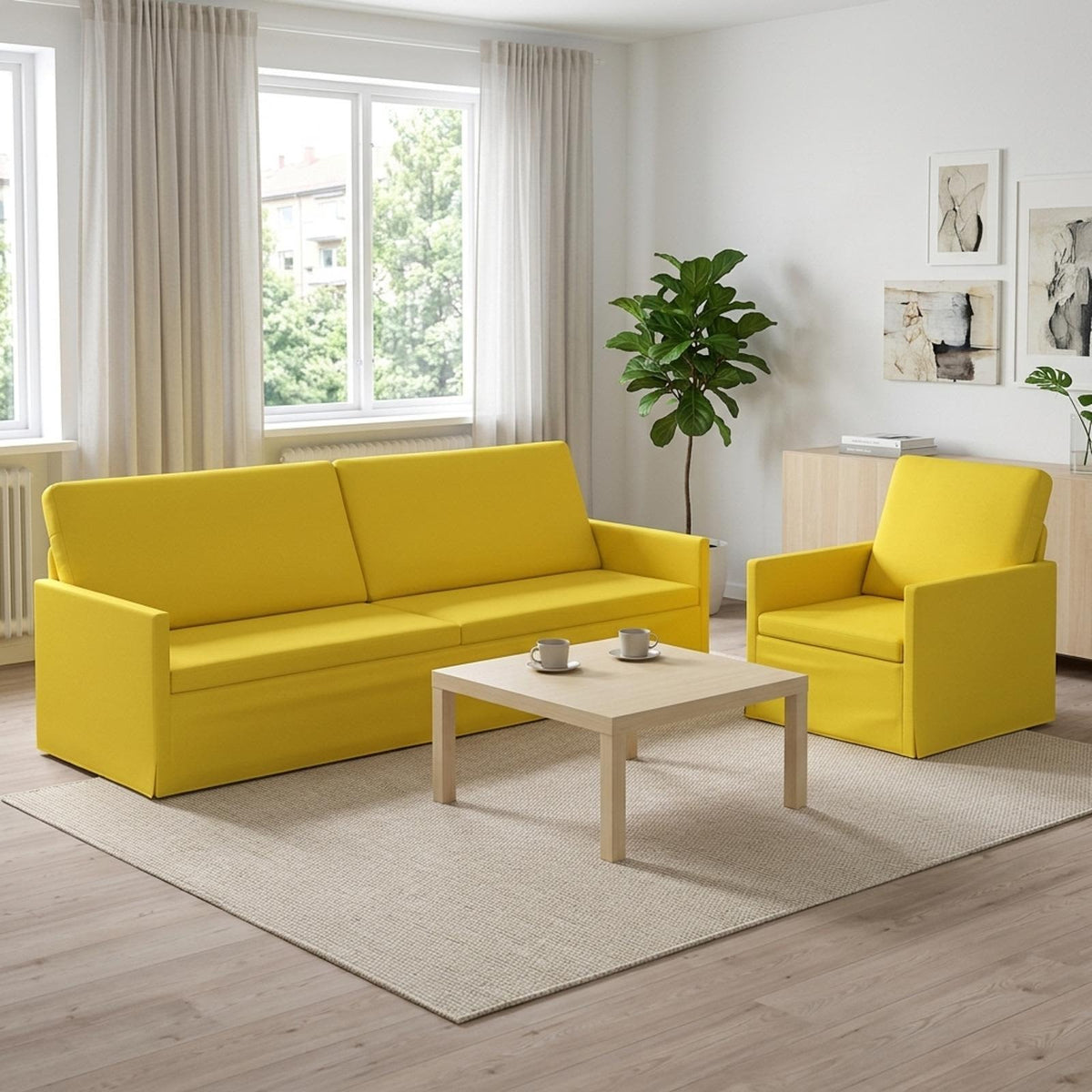 vidaXL Sofa Set 2 pcs Light Yellow Fabric 1