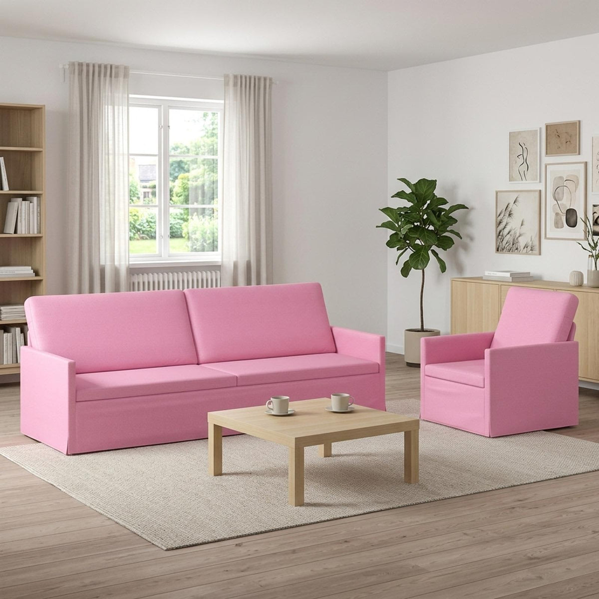 vidaXL Sofa Set 2 pcs Pink Fabric 1
