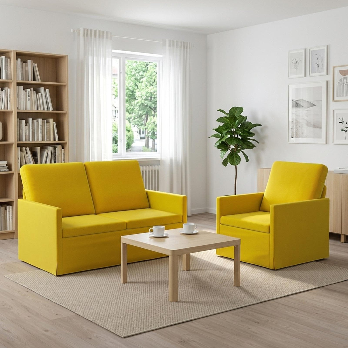 vidaXL Sofa Set 2 pcs Yellow Velvet 1