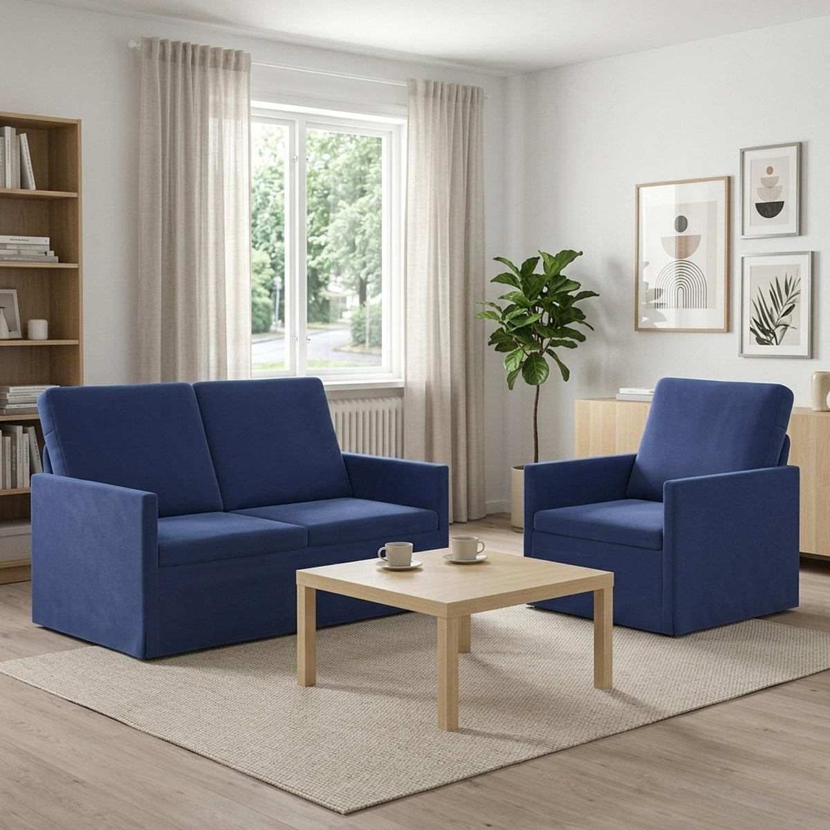 vidaXL Sofa Set 2 pcs Police Blue Velvet 1