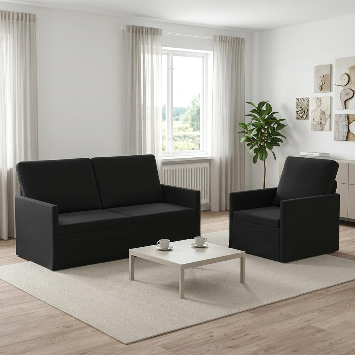 vidaXL Sofa Set 2 pcs Black Velvet 1
