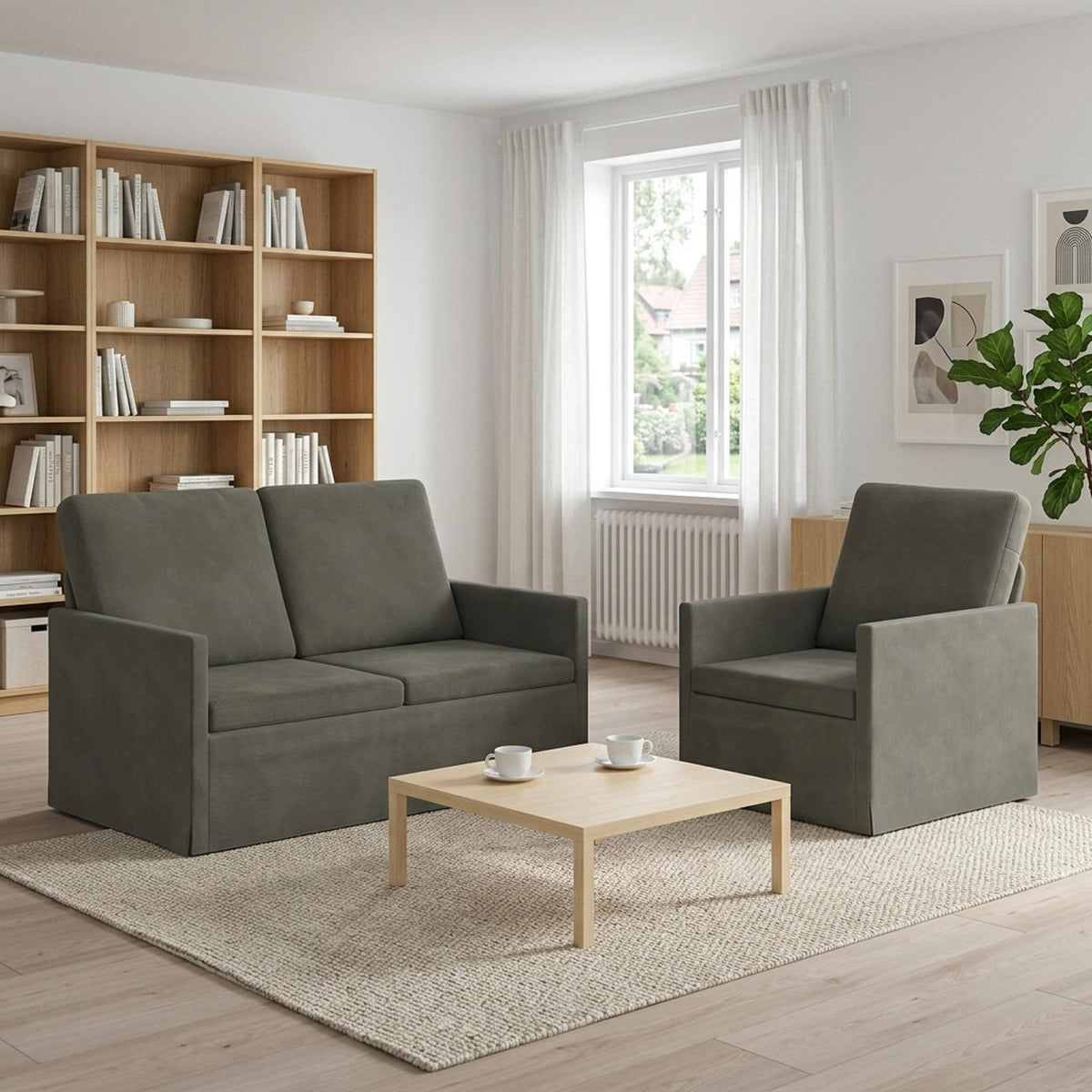 vidaXL Sofa Set 2 pcs Light Grey Corduroy Fabric 1