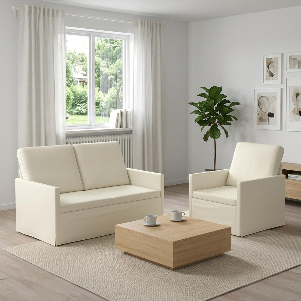 vidaXL Sofa Set 2 pcs Cream Corduroy Fabric 1