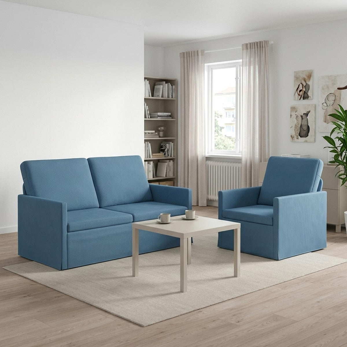 vidaXL Sofa Set 2 pcs Blue Corduroy Fabric 1