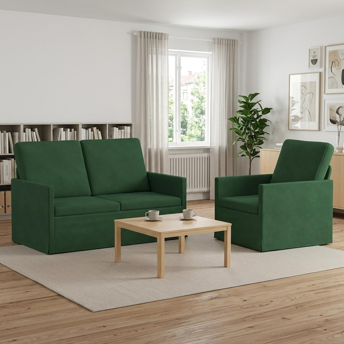 vidaXL Sofa Set 2 pcs Jungle Green Corduroy Fabric 1