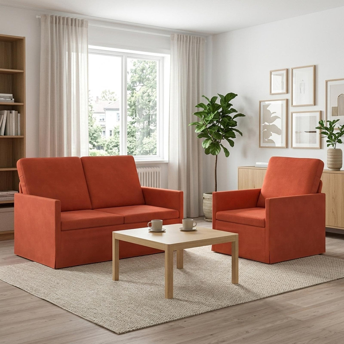 vidaXL Sofa Set 2 pcs Red Orange Corduroy Fabric 1