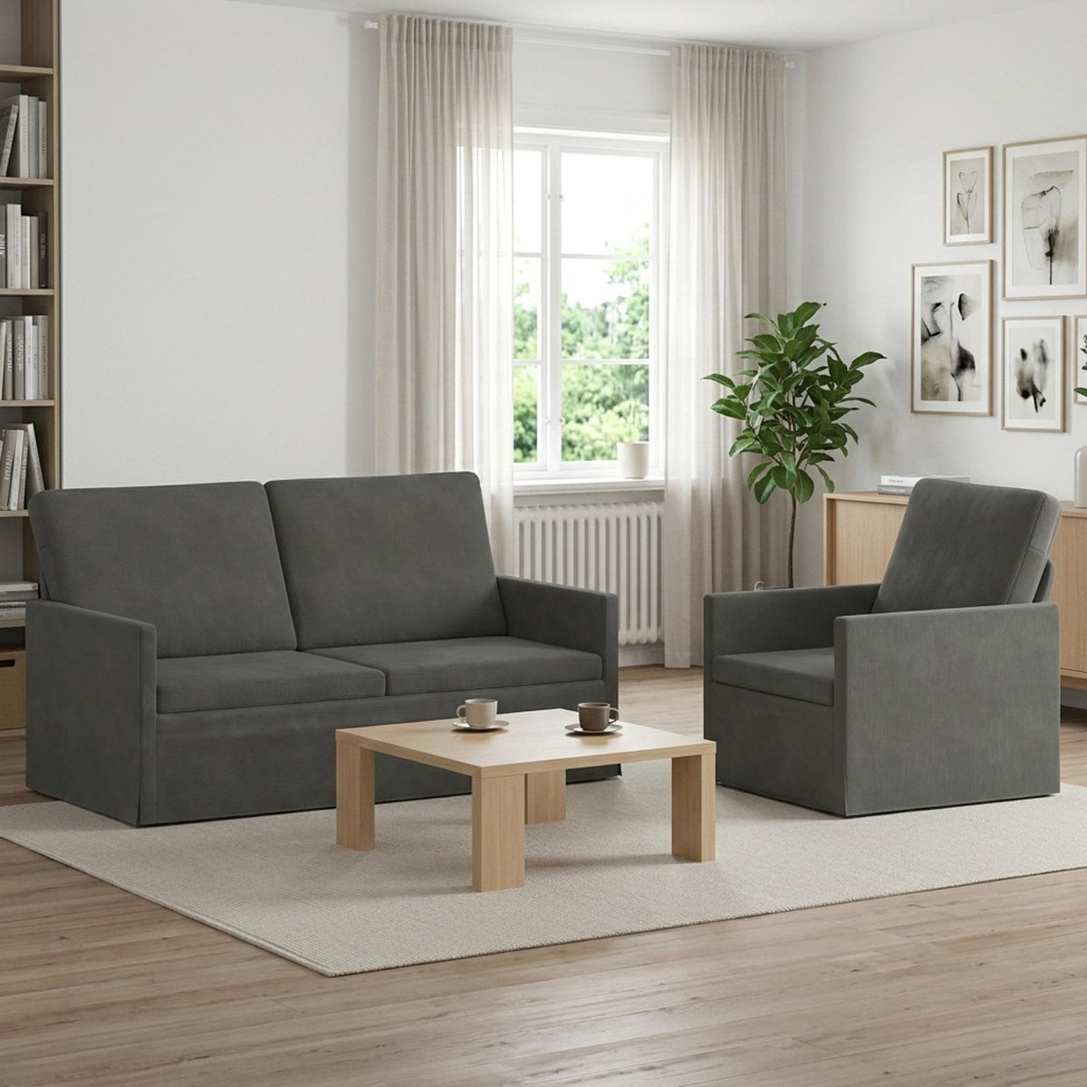 vidaXL Sofa Set 2 pcs Dark Grey Corduroy Fabric 1