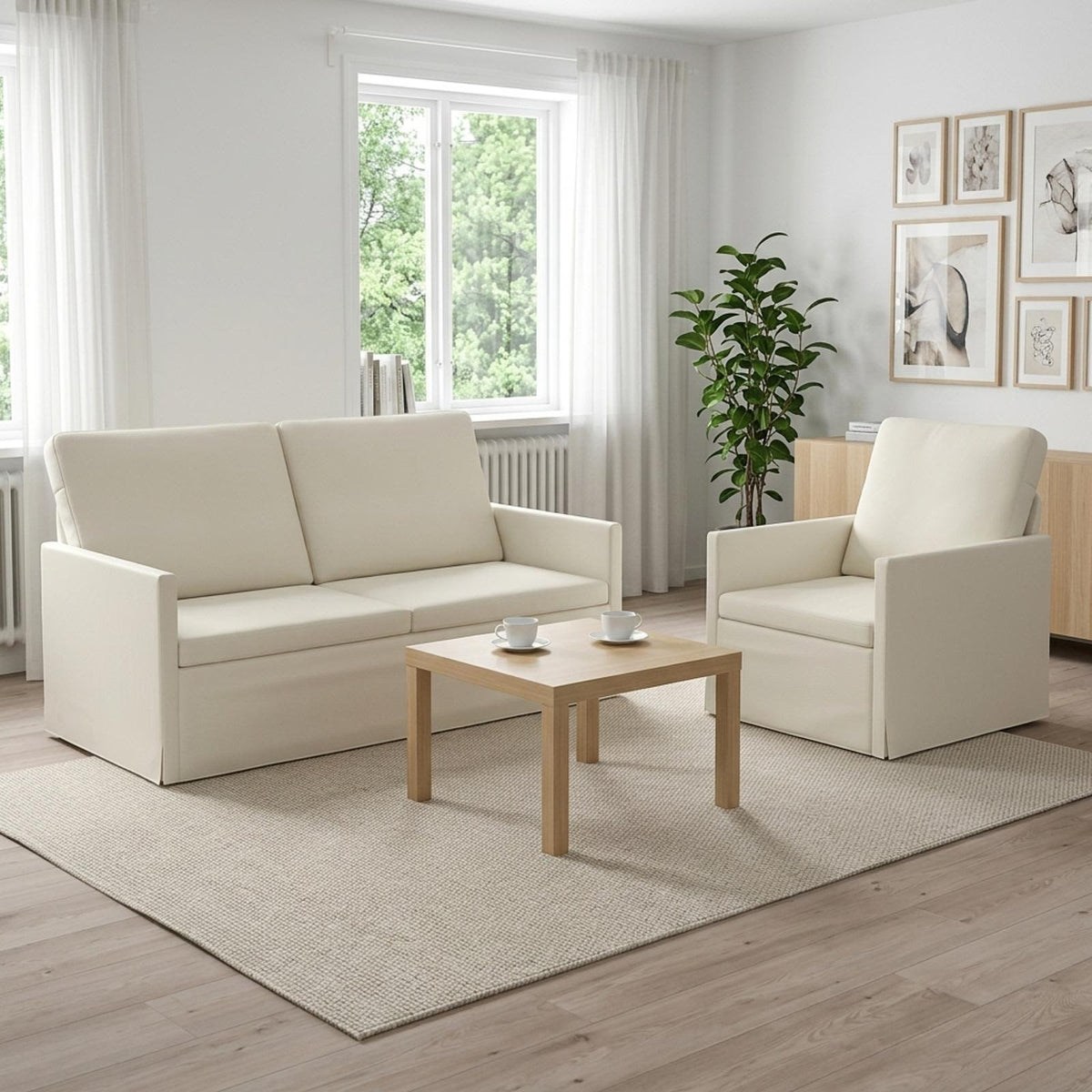 vidaXL Sofa Set 2 pcs Cream Corduroy Fabric 1